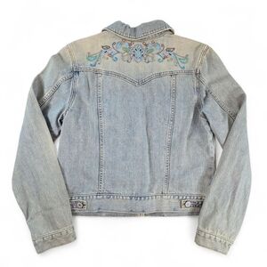 Y2K Vintage Old Navy Embroidered Beaded Distressed Denim Trucker Jacket – Size L